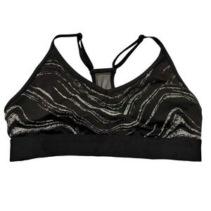 Victoria's Secret PINK Sport Black Strappy Sports Bra L Marble Print Activewear